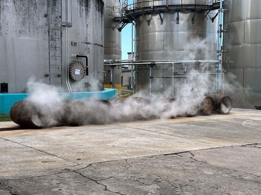 Cruzan Rum Factory tour Steaming the Barrels
